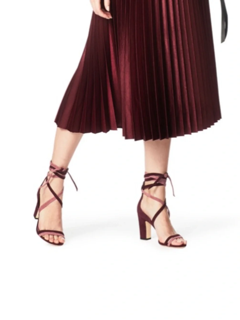 Jimmy Choo Flynn, orchid pink and burgundy suede wrap heels 37.5 7 7.5